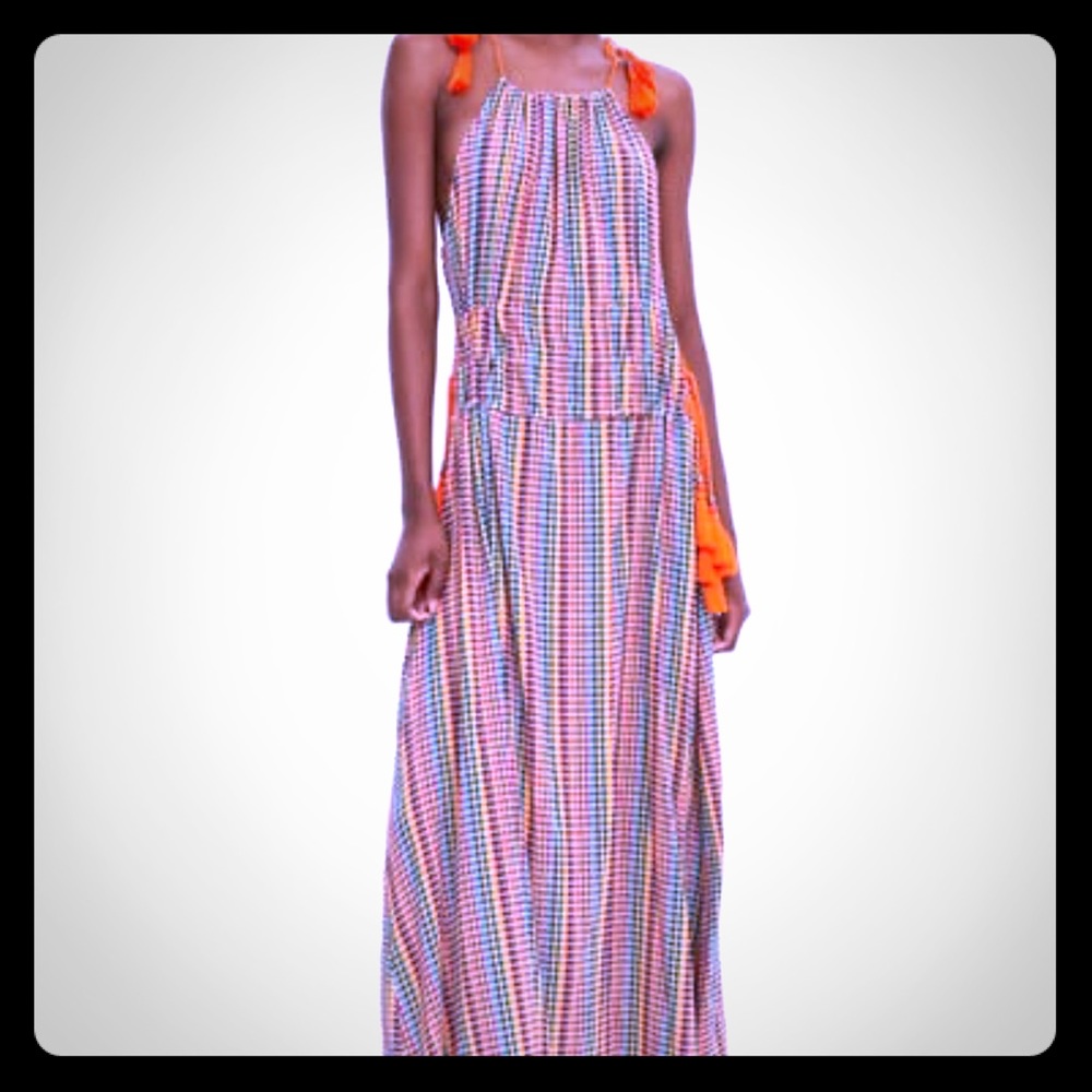 Zara Tie waist tie sleeves colorful maxi dress